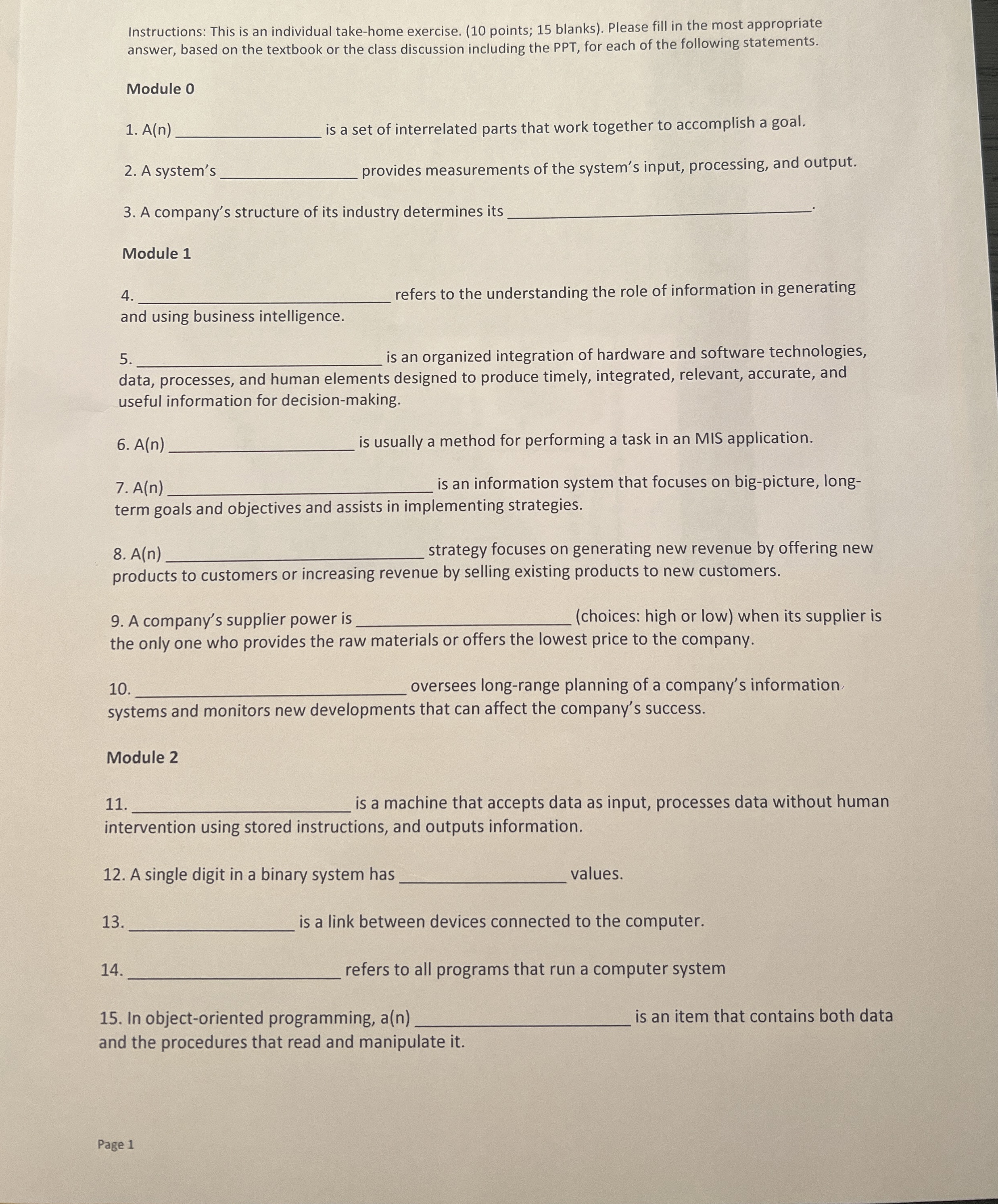 Instructions: This is an individual take - home