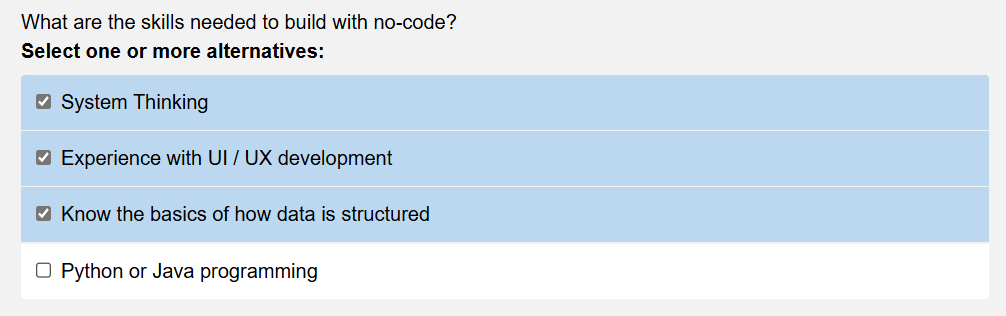What are the skills needed to build with no -