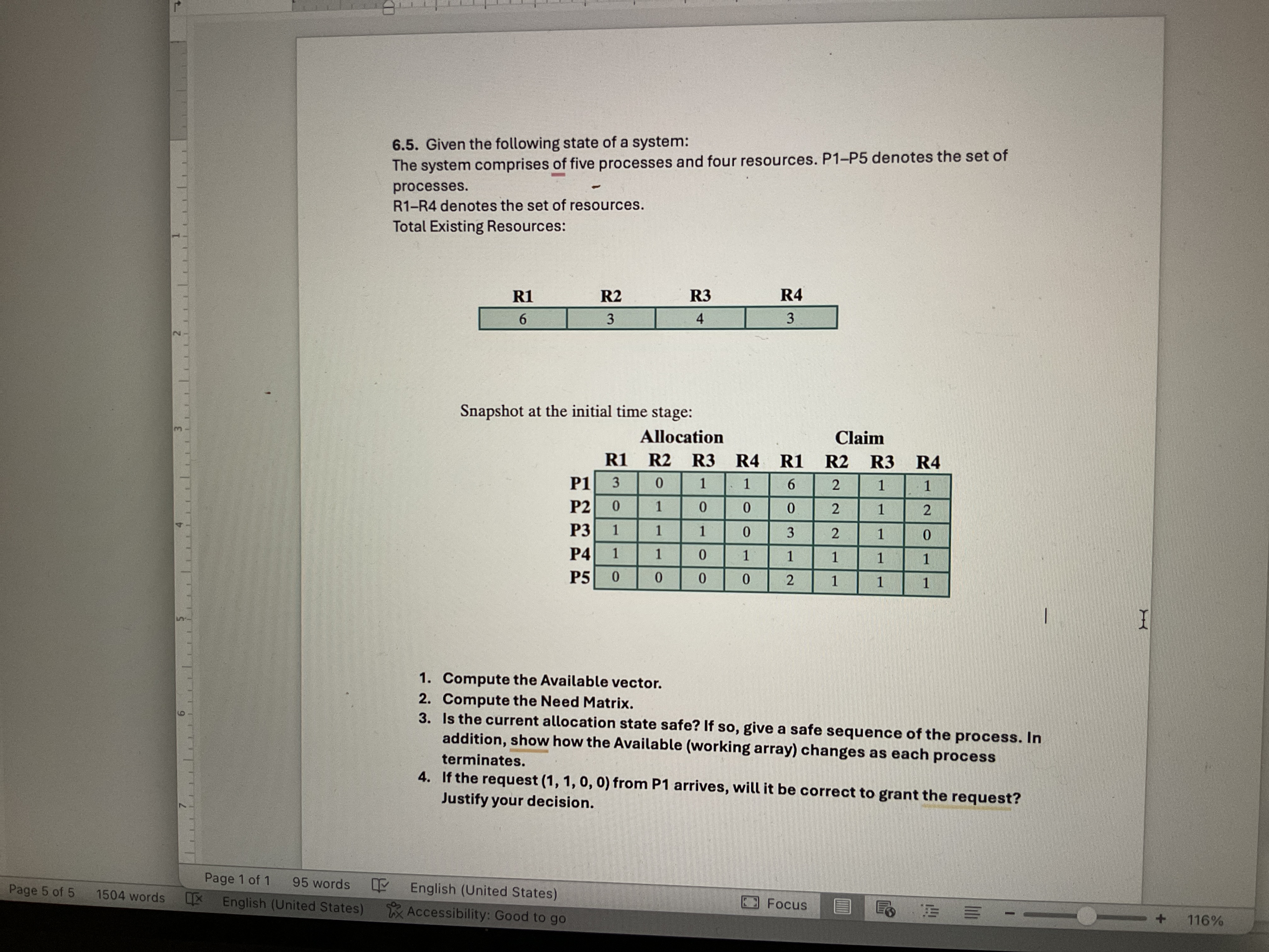 given the following state of the system: The