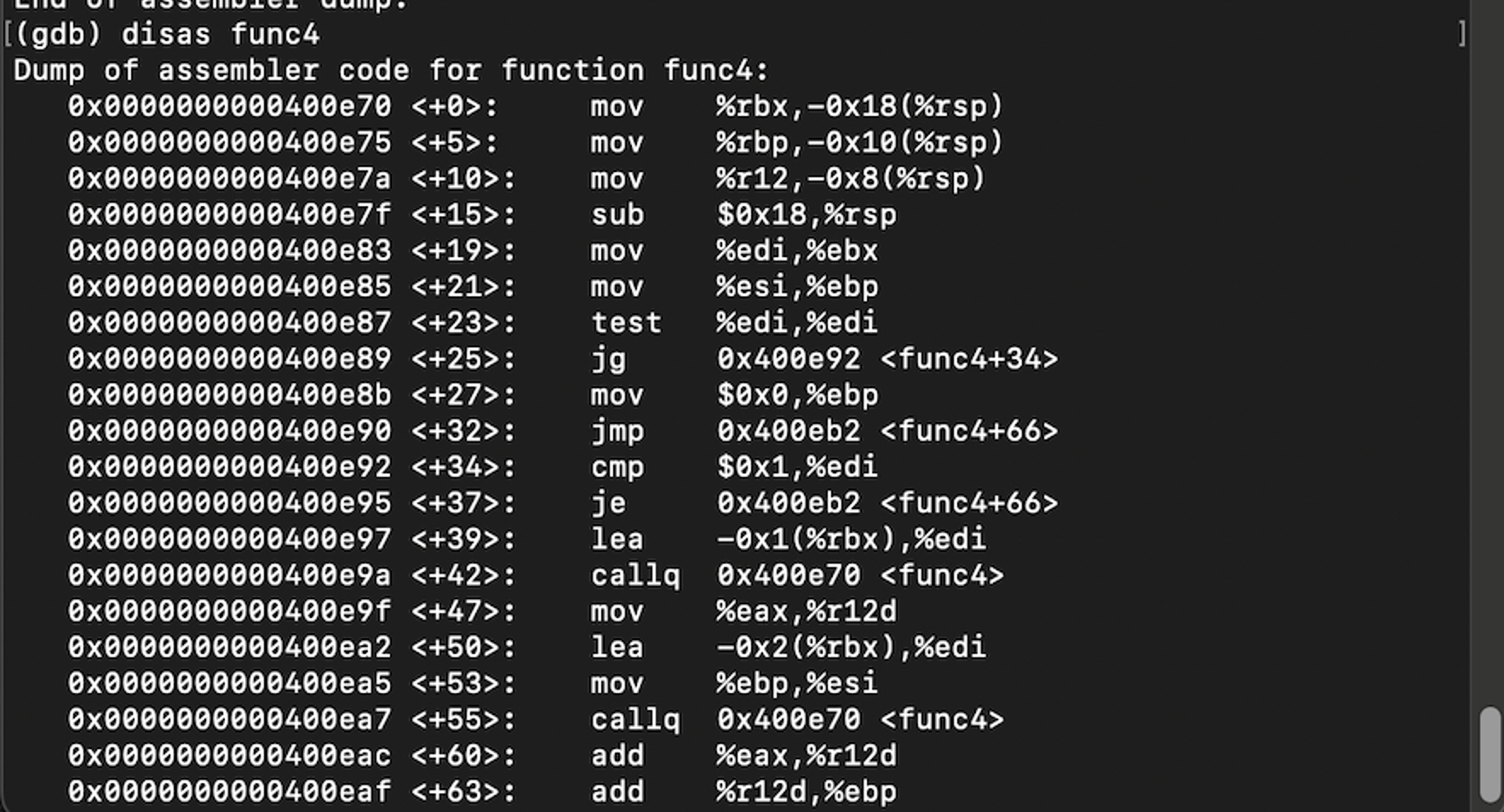 ` ` ` Dump of assembler code for function phase _
