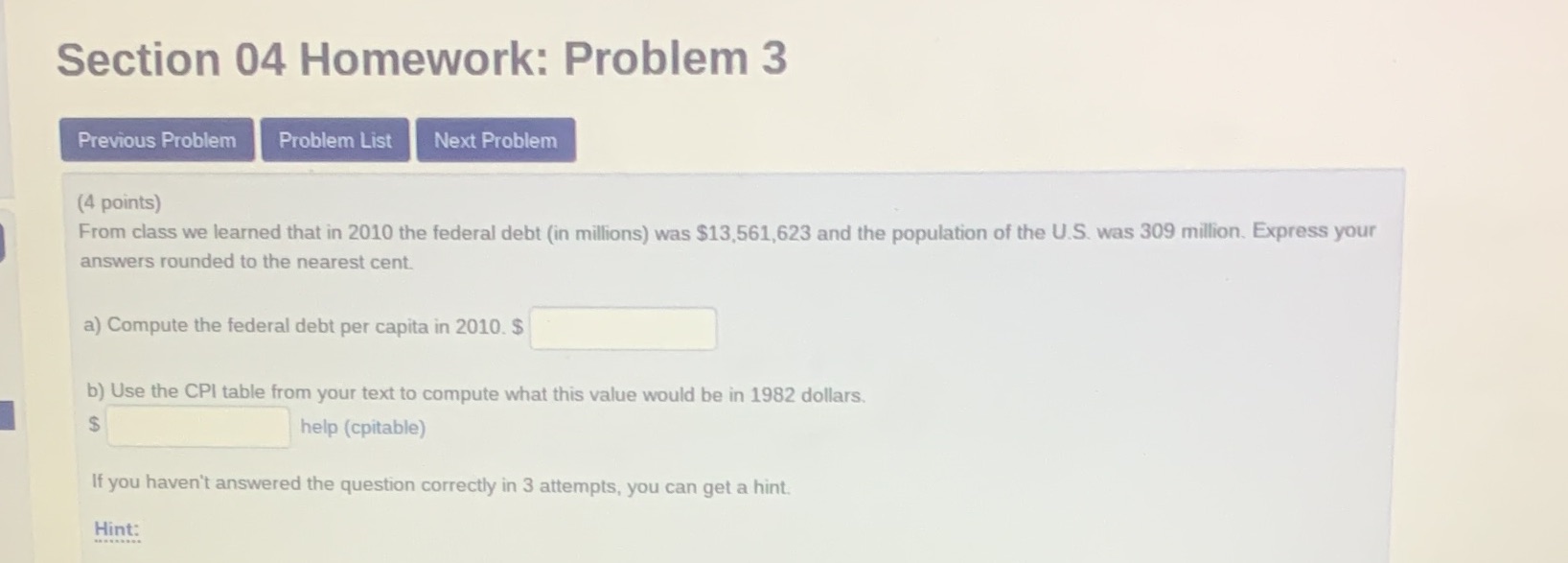Section 04 Homework: Problem 3 Previous Problem