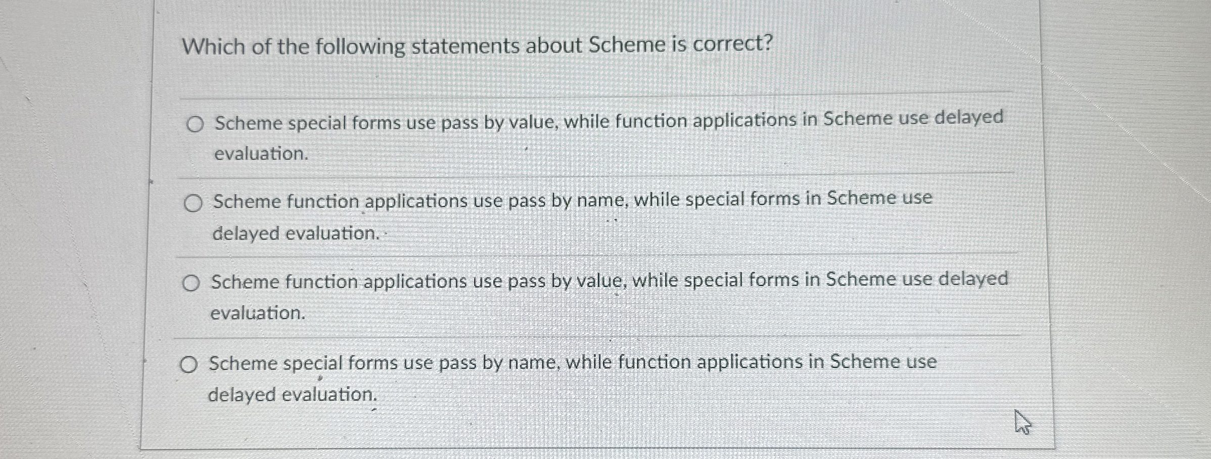Which of the following statements about Scheme is