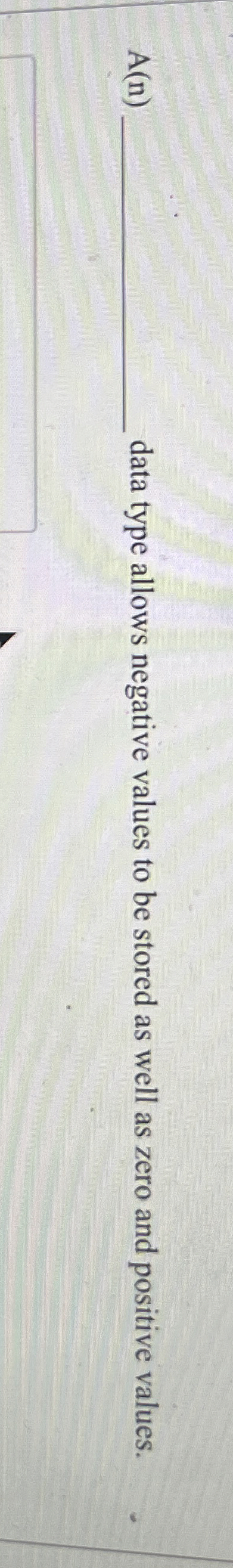 A ( n ) data type allows negative values to be