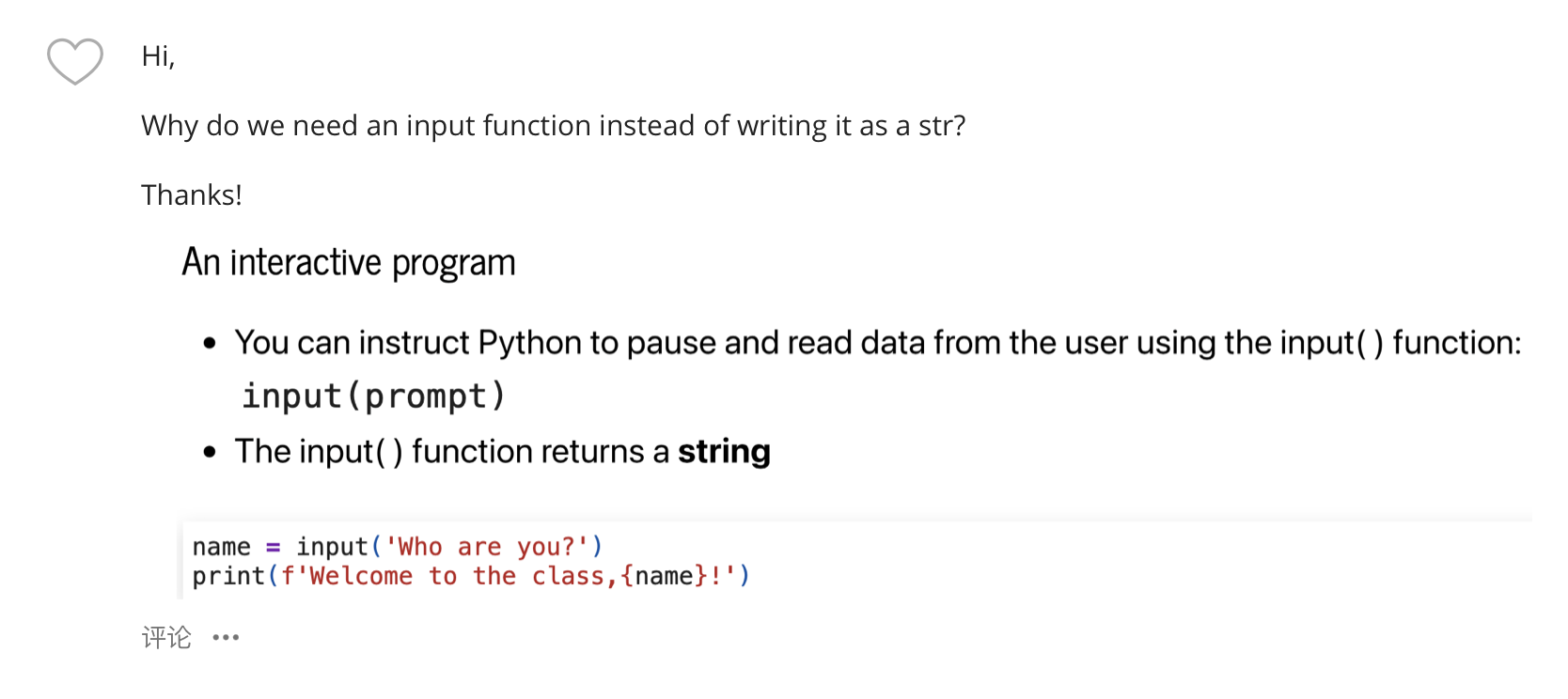 Hi , Why do we need an input function instead of