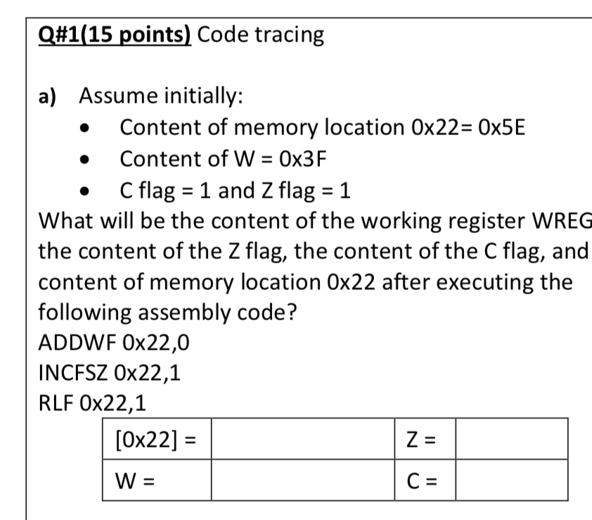 Q# 1 ( 1 5 points ) Code tracing a ) Assume