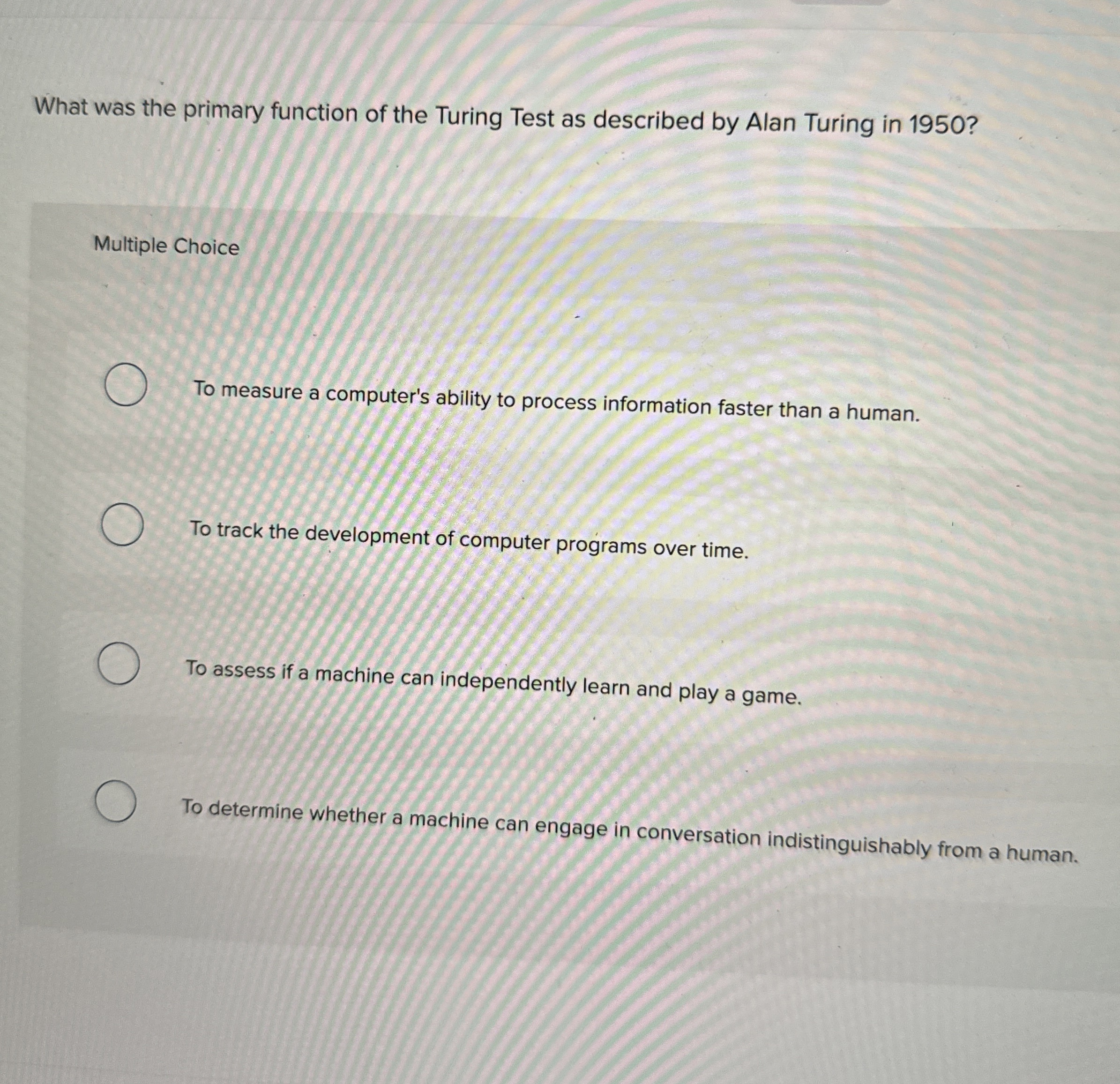 What was the primary function of the Turing Test