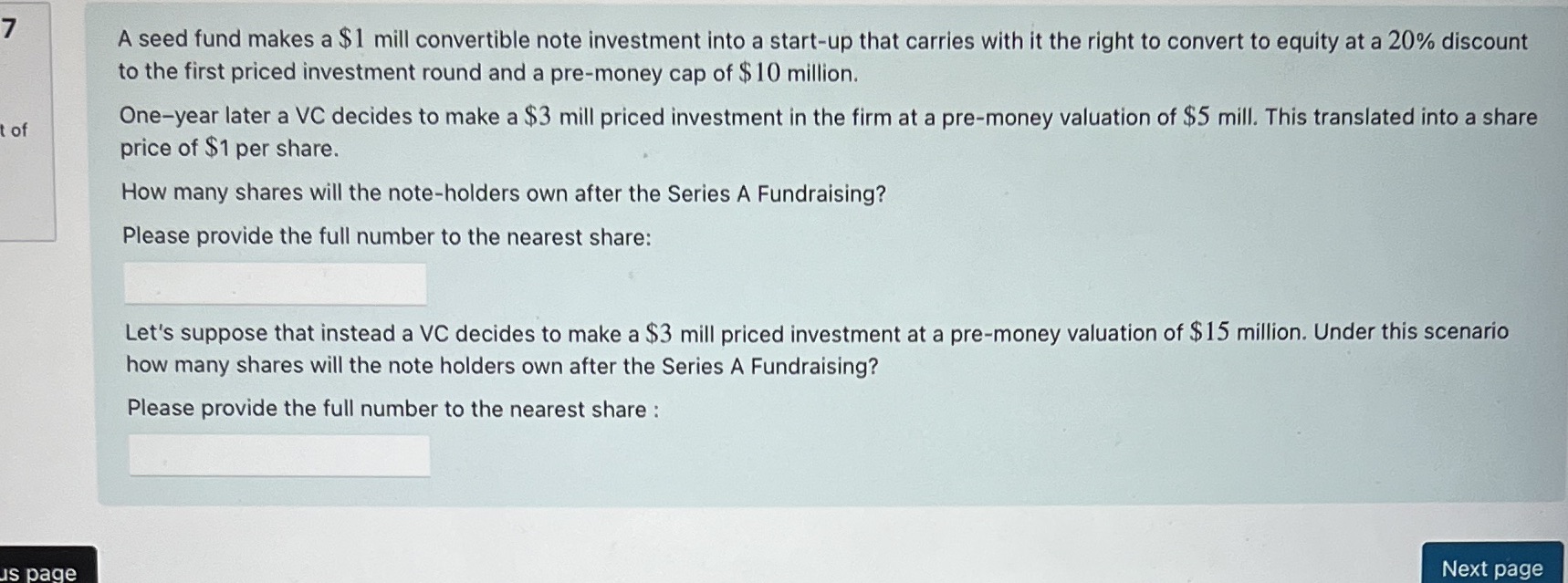A seed fund makes a $1 mill convertible note