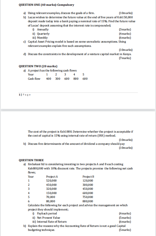 QUESTION ONE (40 marks)-Compulsory a) Using
