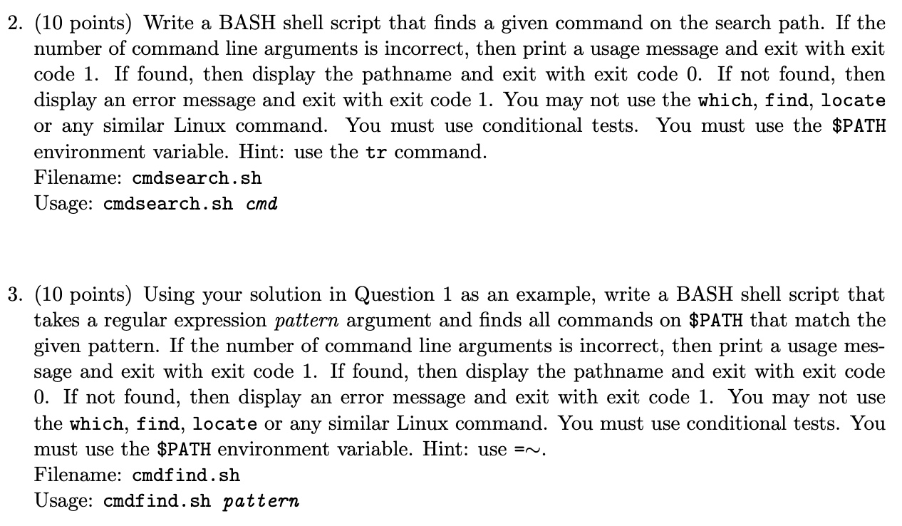 2 . ( 1 0 points ) Write a BASH shell script that
