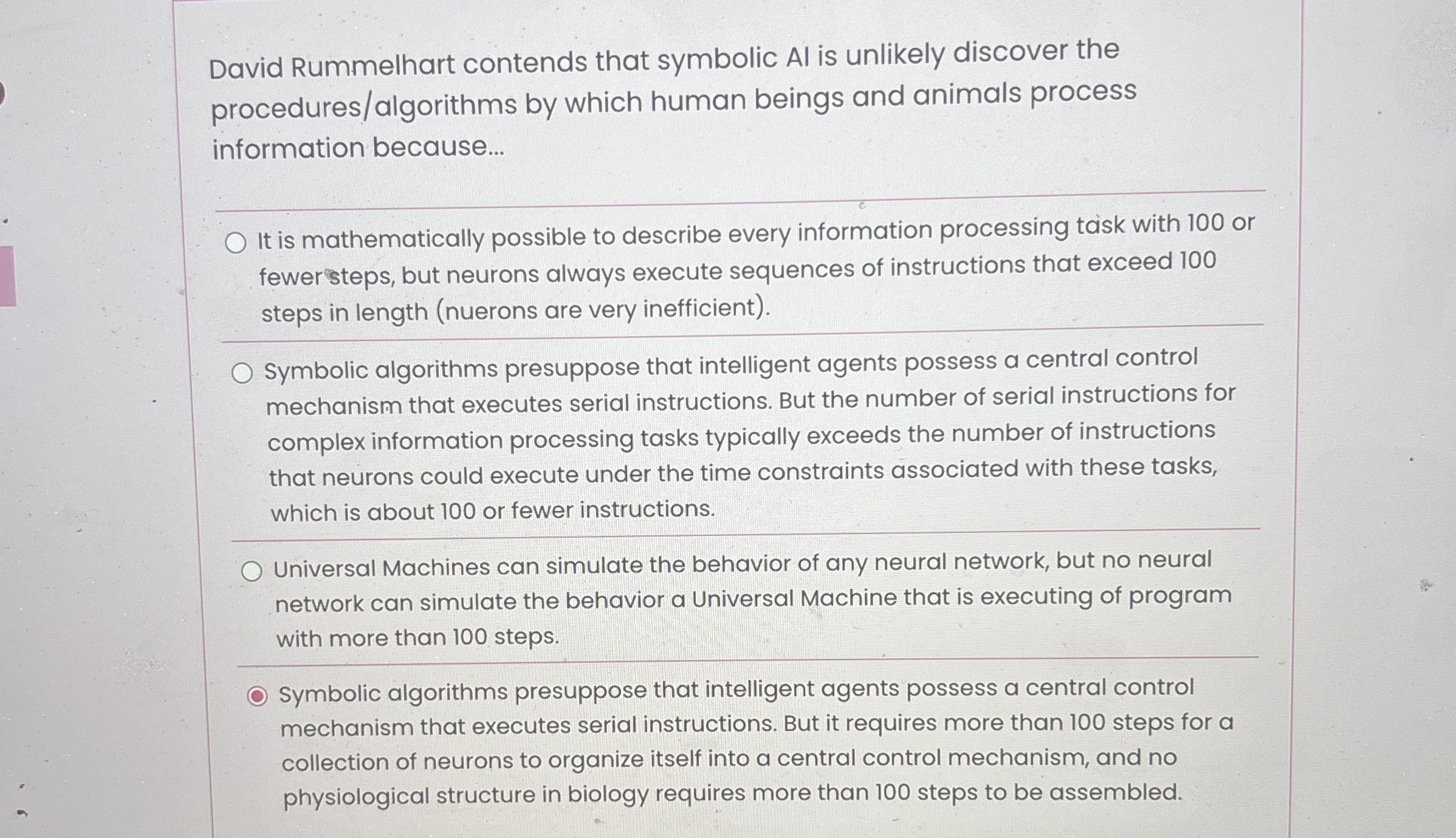 David Rummelhart contends that symbolic Al is