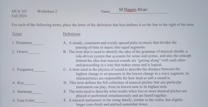 MUS 1 0 1 Worksheet 2 Name M Bagon Khan Fall 2 0
