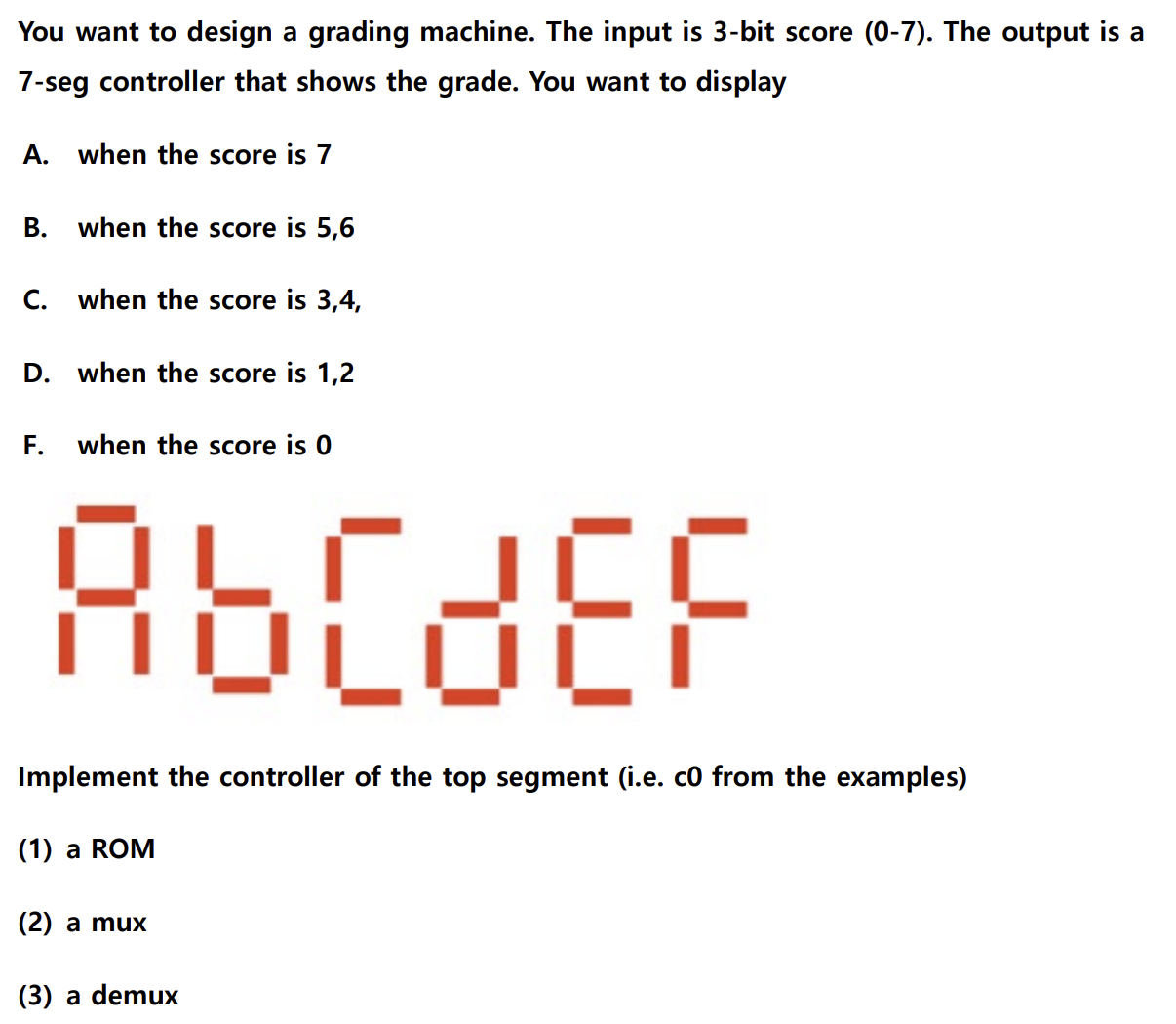 You want to design a grading machine. The input