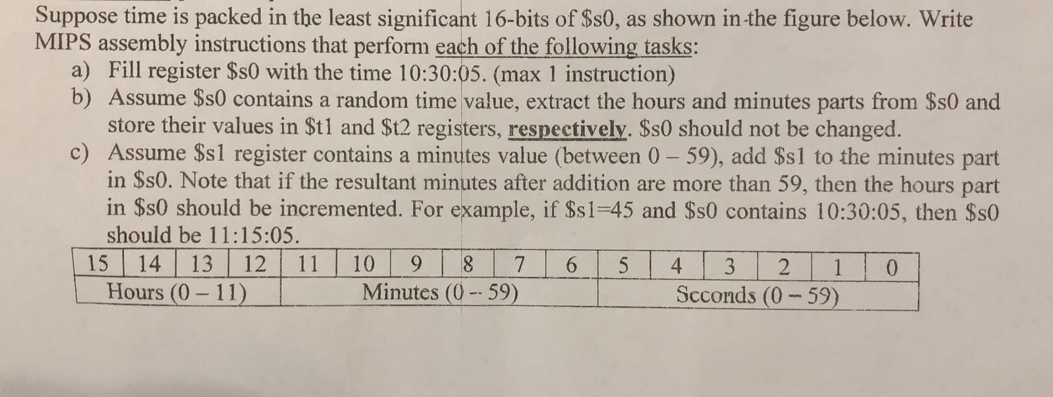 Suppose time is packed in the least significant 1