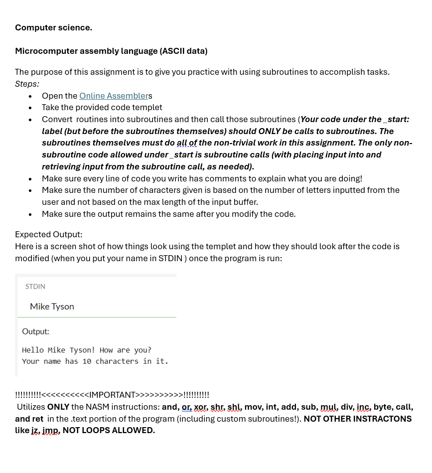Computer science. Microcomputer assembly language