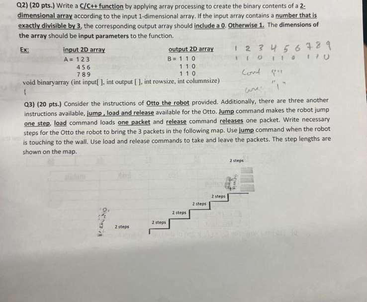 Q 2 ) ( 2 0 pts . ) Write a C / C + + function by