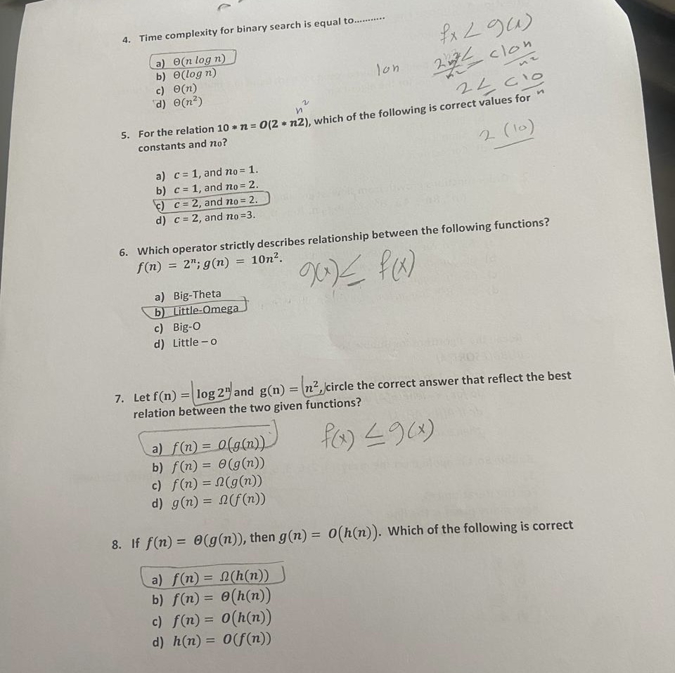 Time complexity for binary search is equal to a )