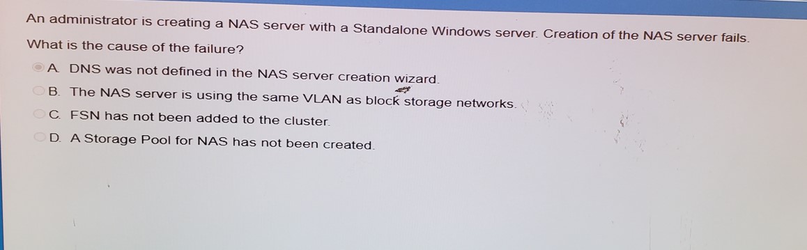 An administrator is creating a NAS server with a