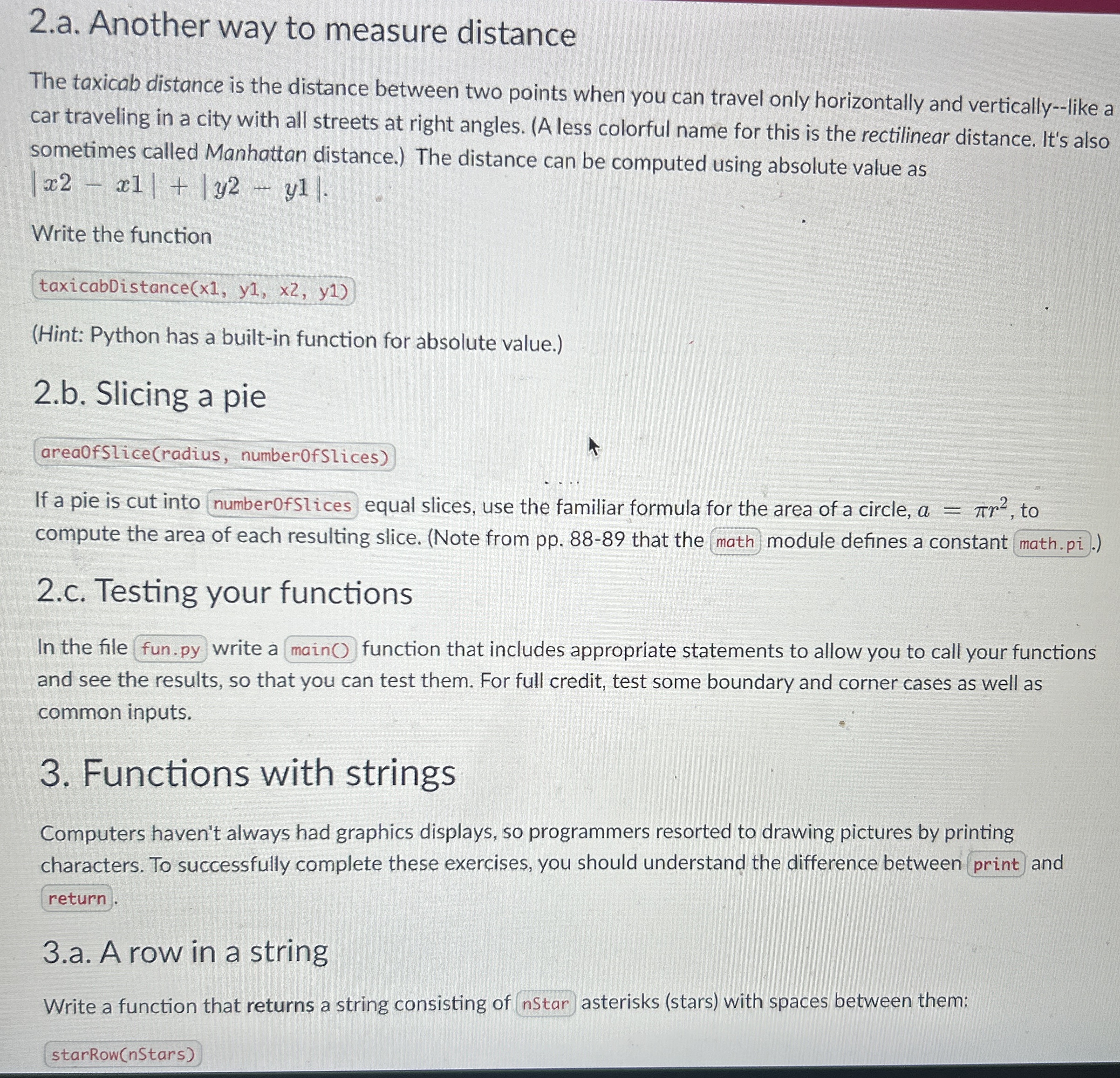 2 . a . Another way to measure distance The