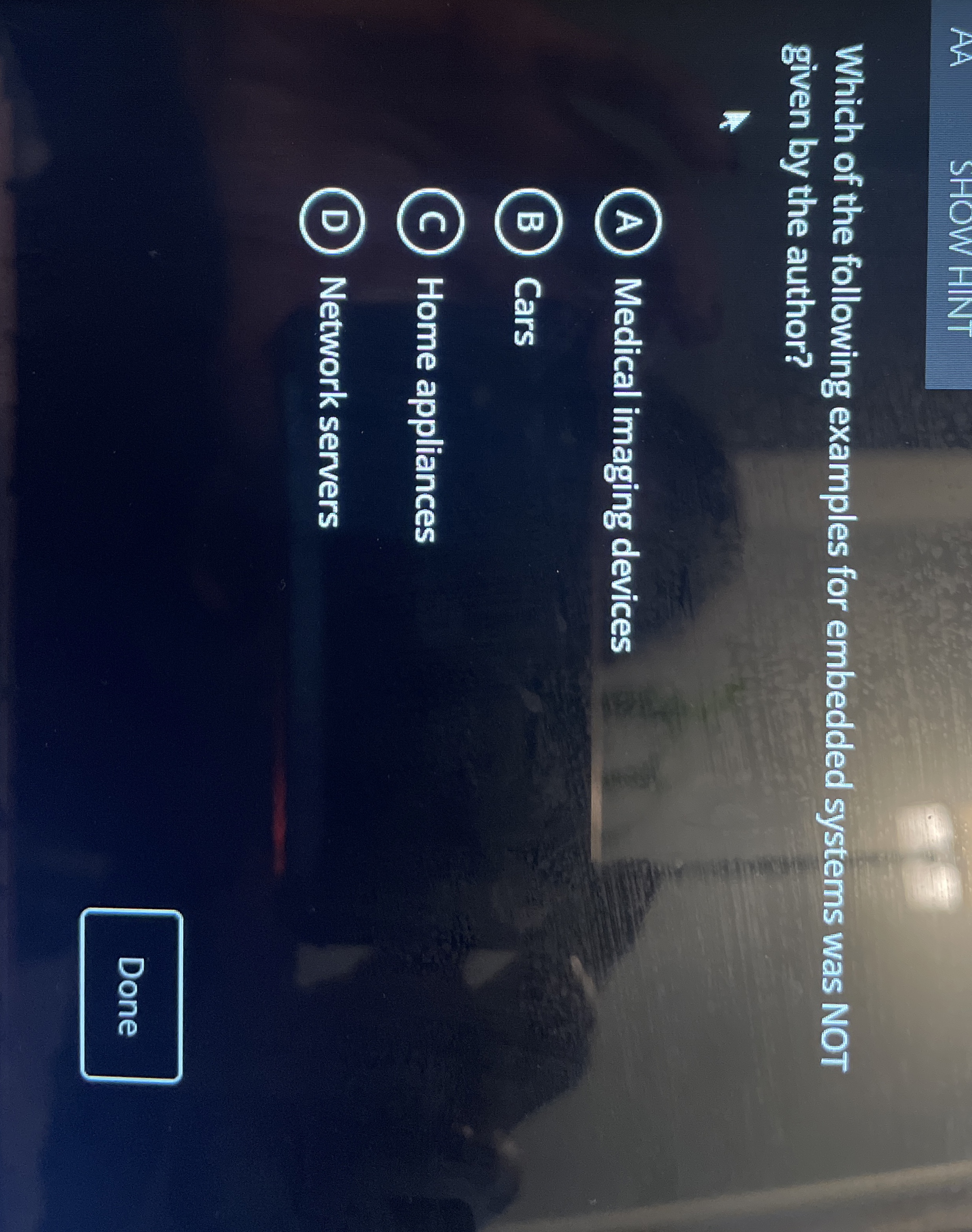 Which of the following examples for embedded