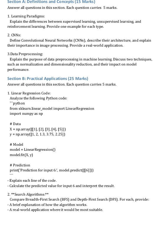 Section A: Definitions and Concepts ( 1 5 Marks )
