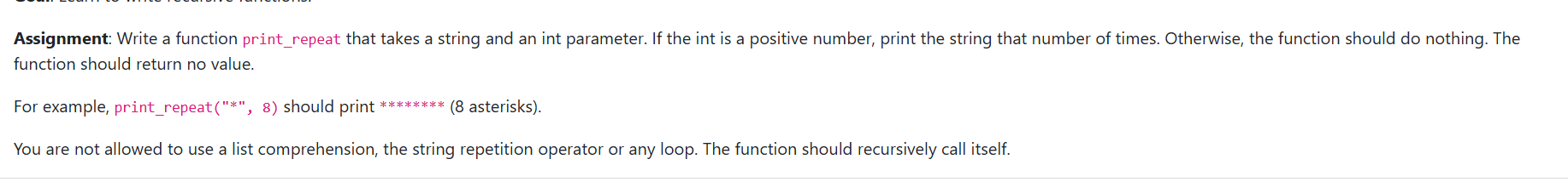 in python Assignment: Write a function print _