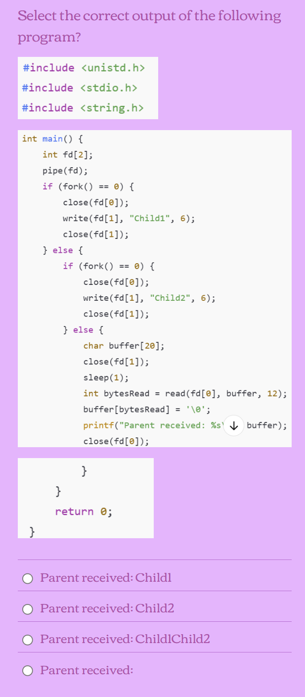 Select the correct output of the following