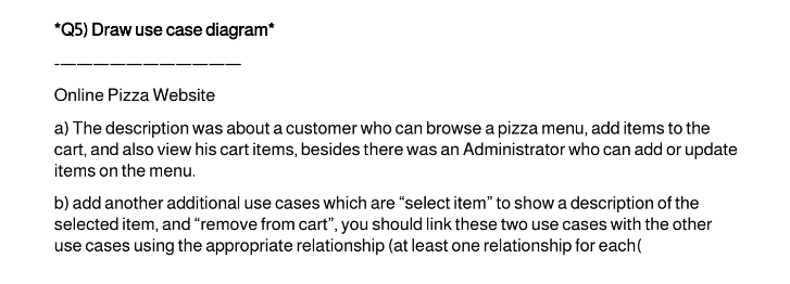 Design a use case diagram. Online Pizza Website a