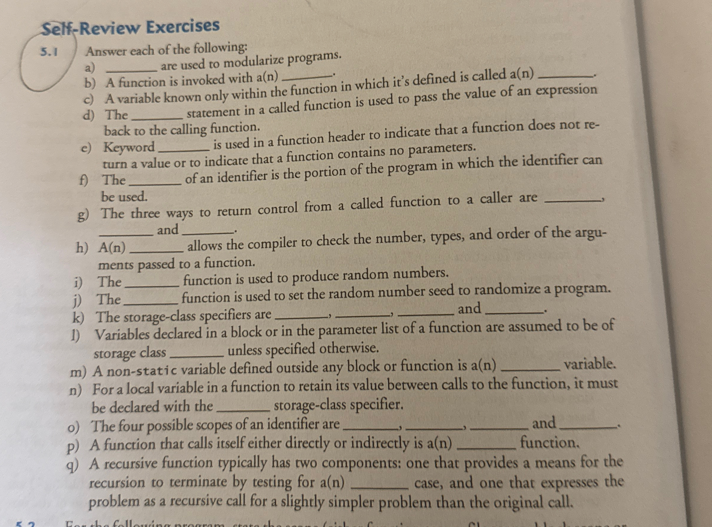 Self - Review Exercises 5 . 1 Answer each of the