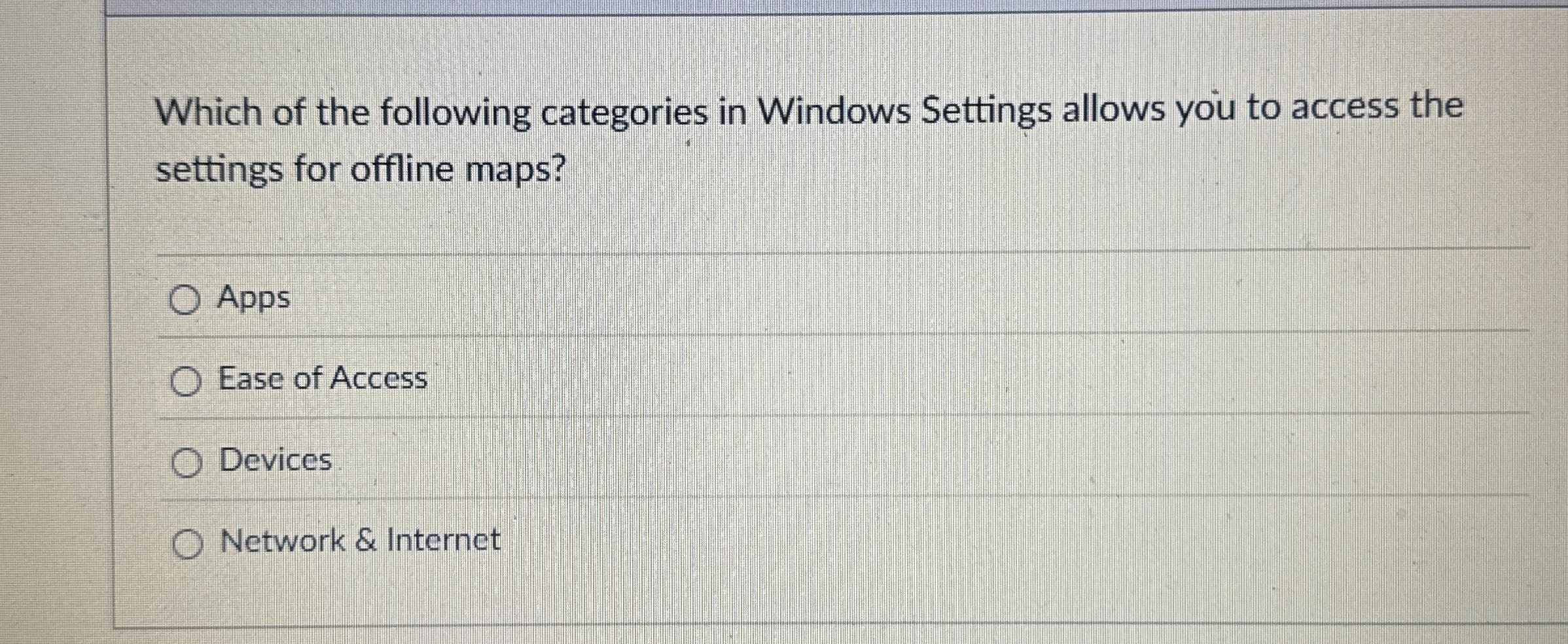Which of the following categories in Windows