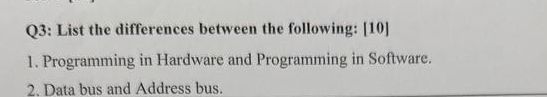 Q 3 : List the differences between the following: