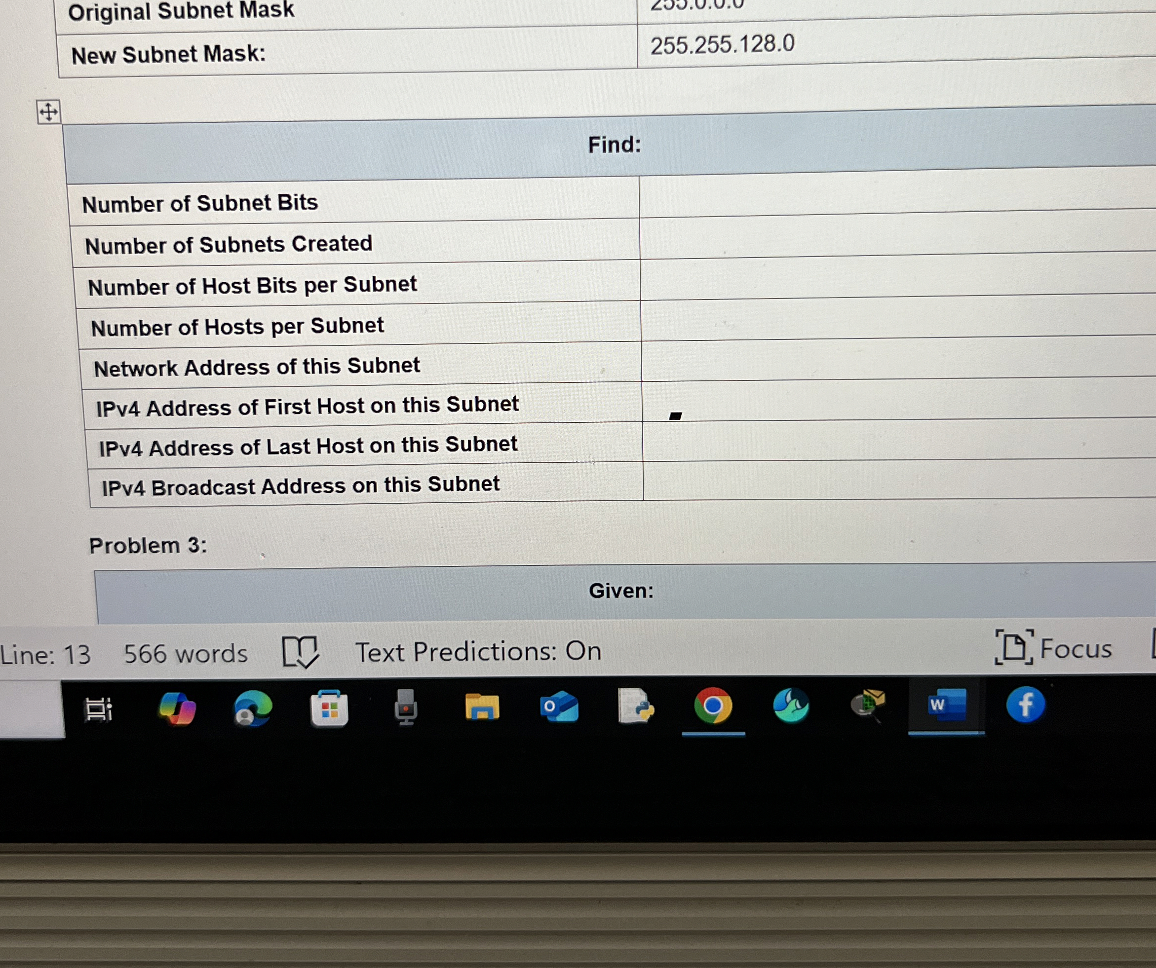 \ table [ [ Original Subnet Mask, 2 5 0 . 0 . 0 ]