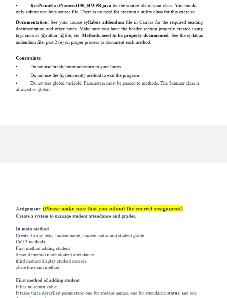 FirstNameLastNamecit 1 3 0 _ HW 9 B . java for