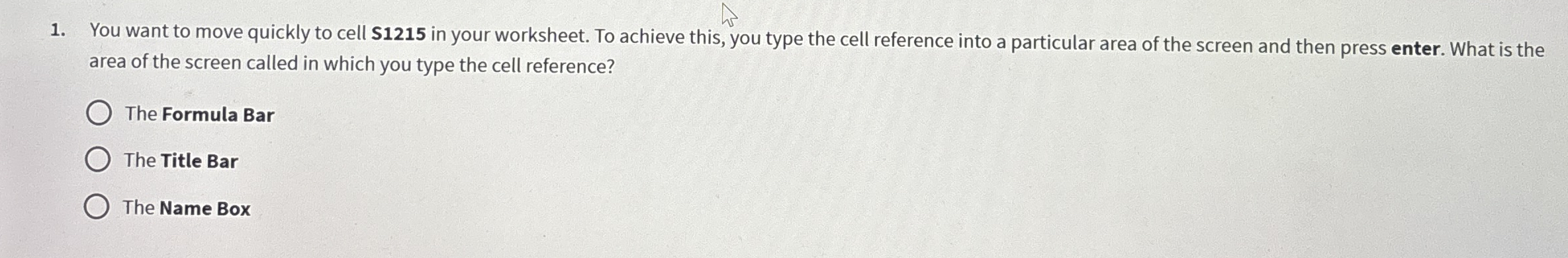 You want to move quickly to cell S 1 2 1 5 in