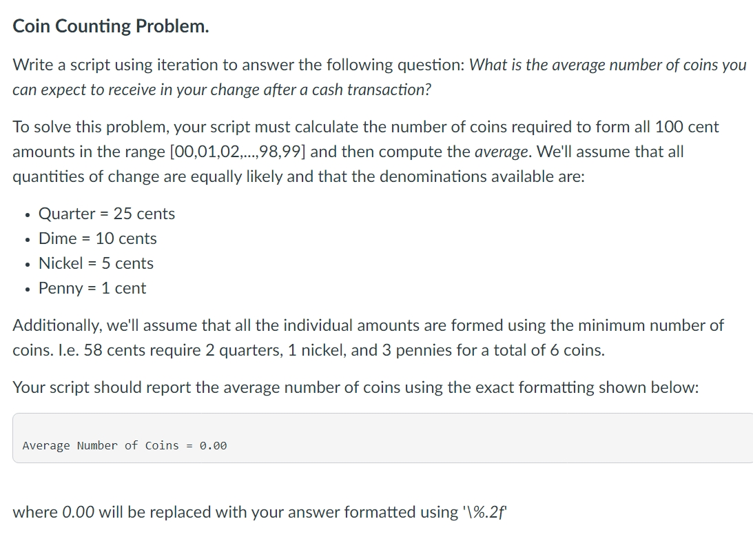Coin Counting Problem. Solve using matlab please.