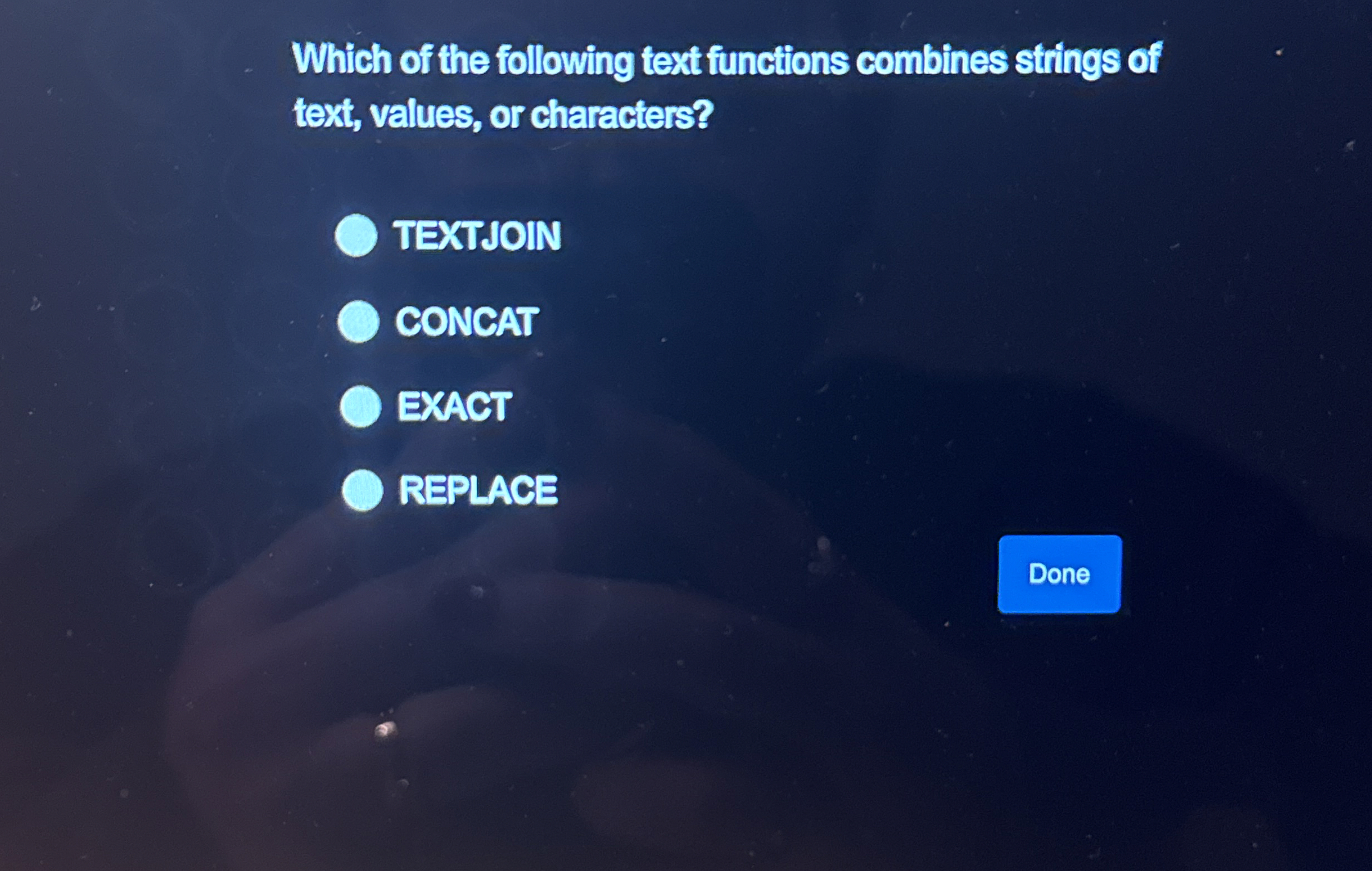 Which of the following text functions combines