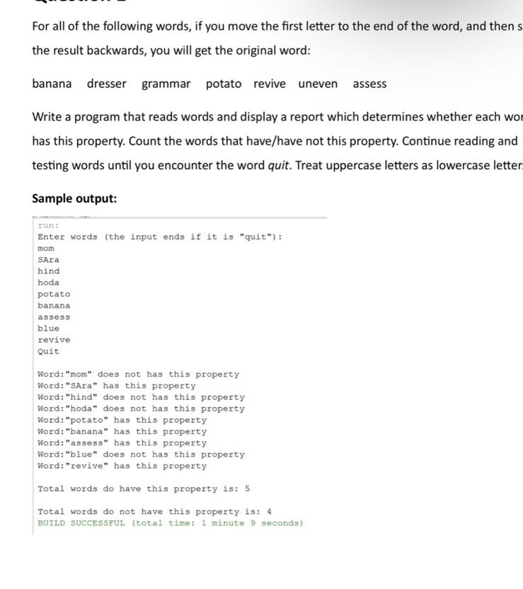 Write a java code For all of the following words,