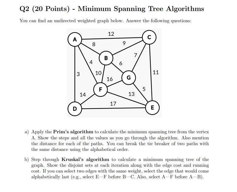 Q 2 ( 2 0 Points ) - Minimum Spanning Tree