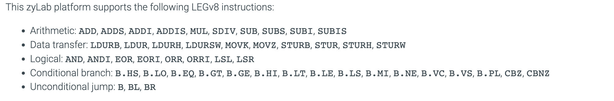 This zyLab platform supports the following LEGv 8