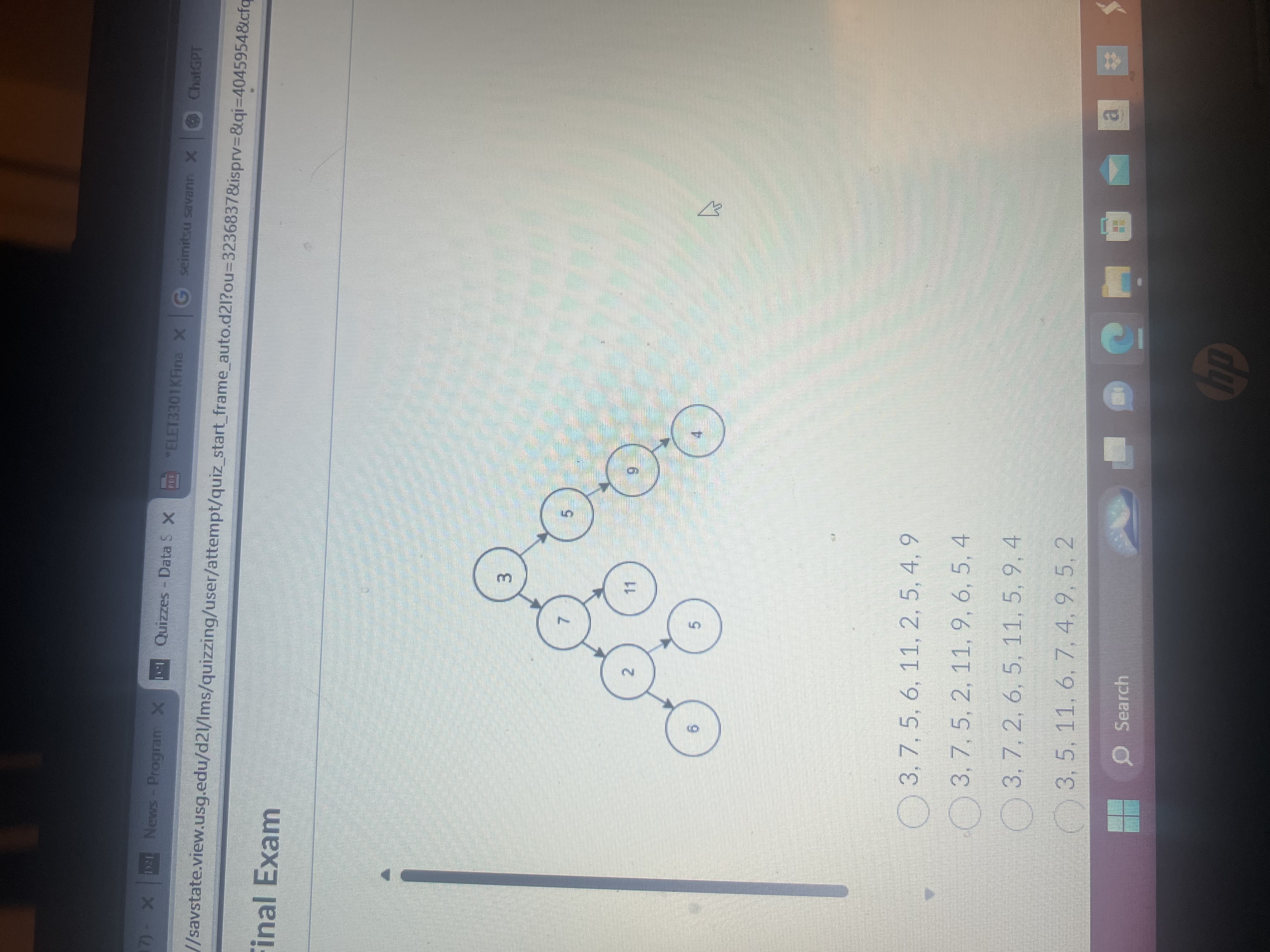 For the graph below, write the depth - first