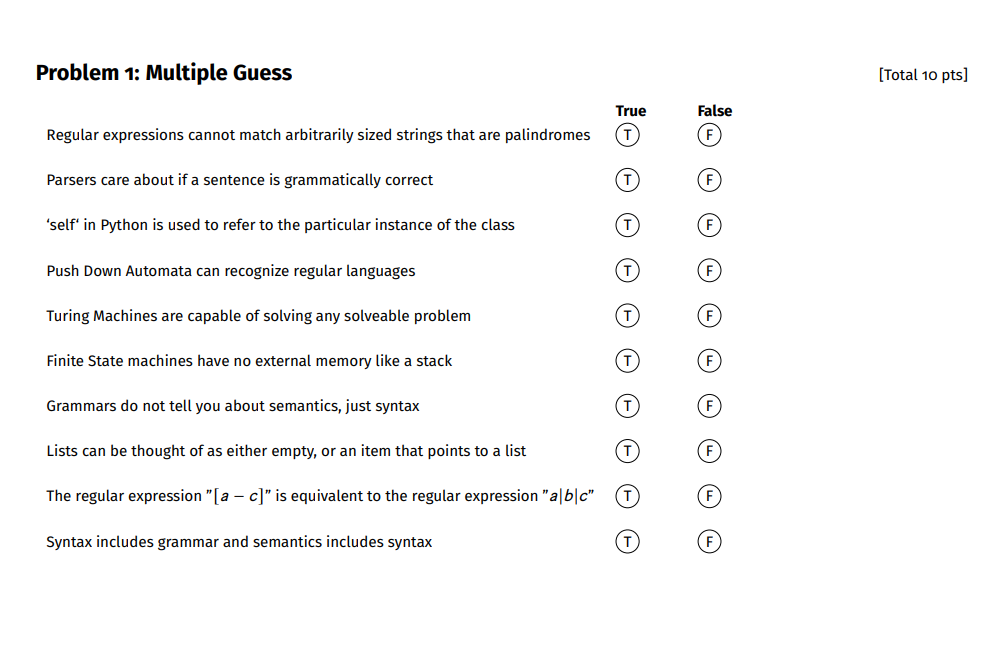  True or False and why? (See image) Regular expressions cannot match