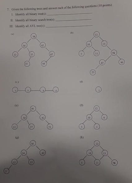 Given the following trees and answer each of the