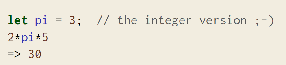 Explain this: let pi = 3 ; / / the integer