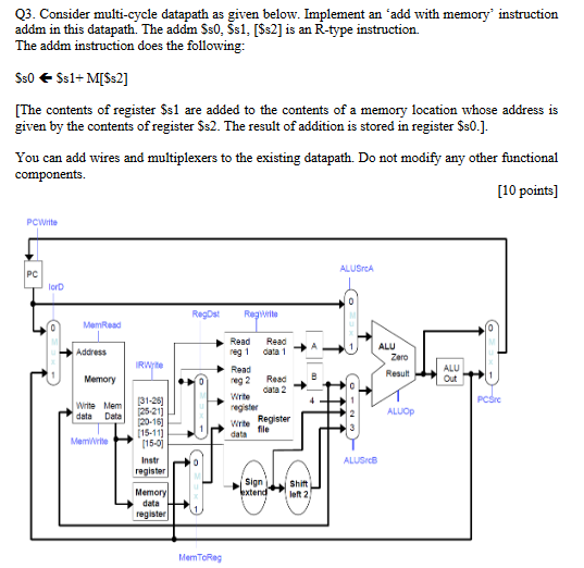 Q 3 . Consider multi - cycle datapath as given
