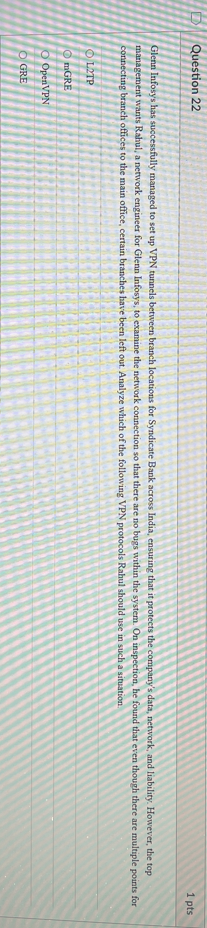 Question 2 2 1 pts Glenn Infosys has successfully