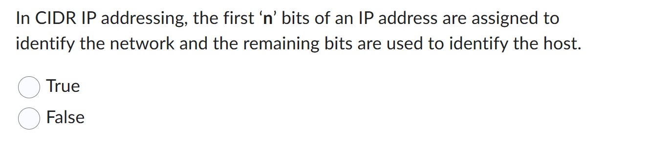 In CIDR IP addressing, the first ' \ ( n \ ) '