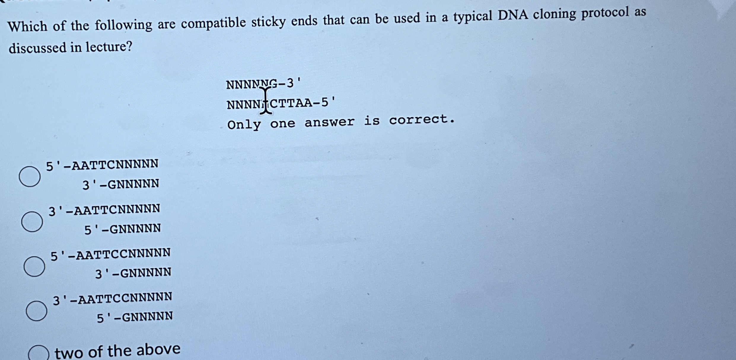 Which of the following are compatible sticky ends