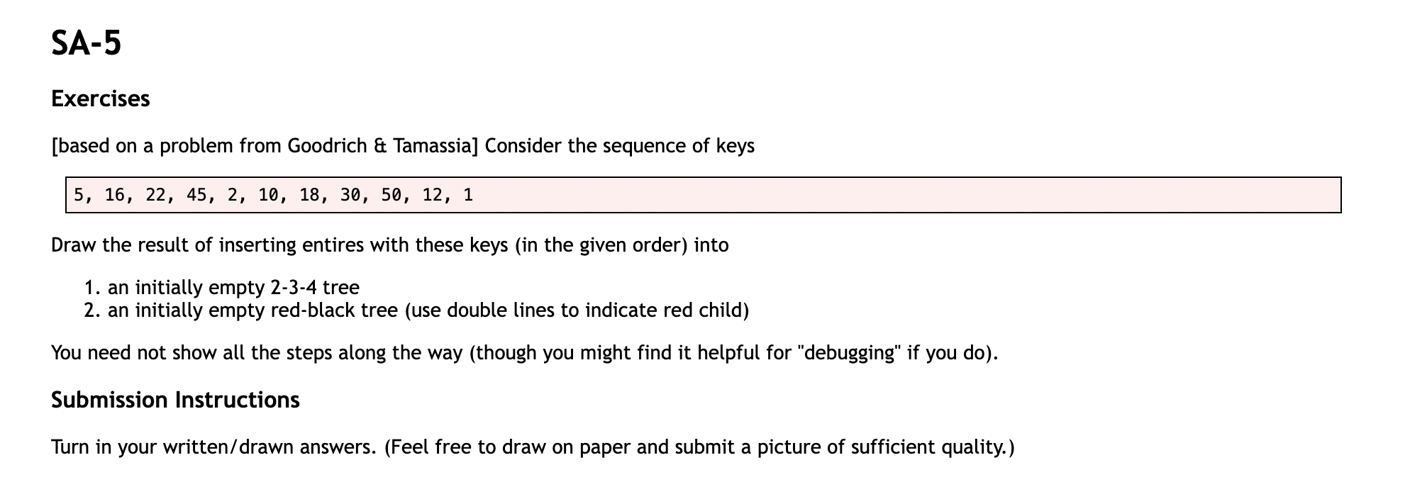 SA - 5 Exercises [ based on a problem from