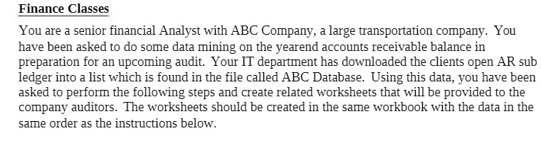 Finance Classes You are a senior financial