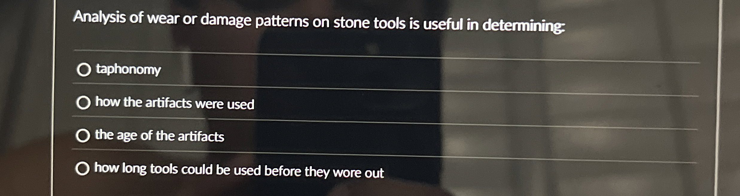 Analysis of wear or damage patterns on stone