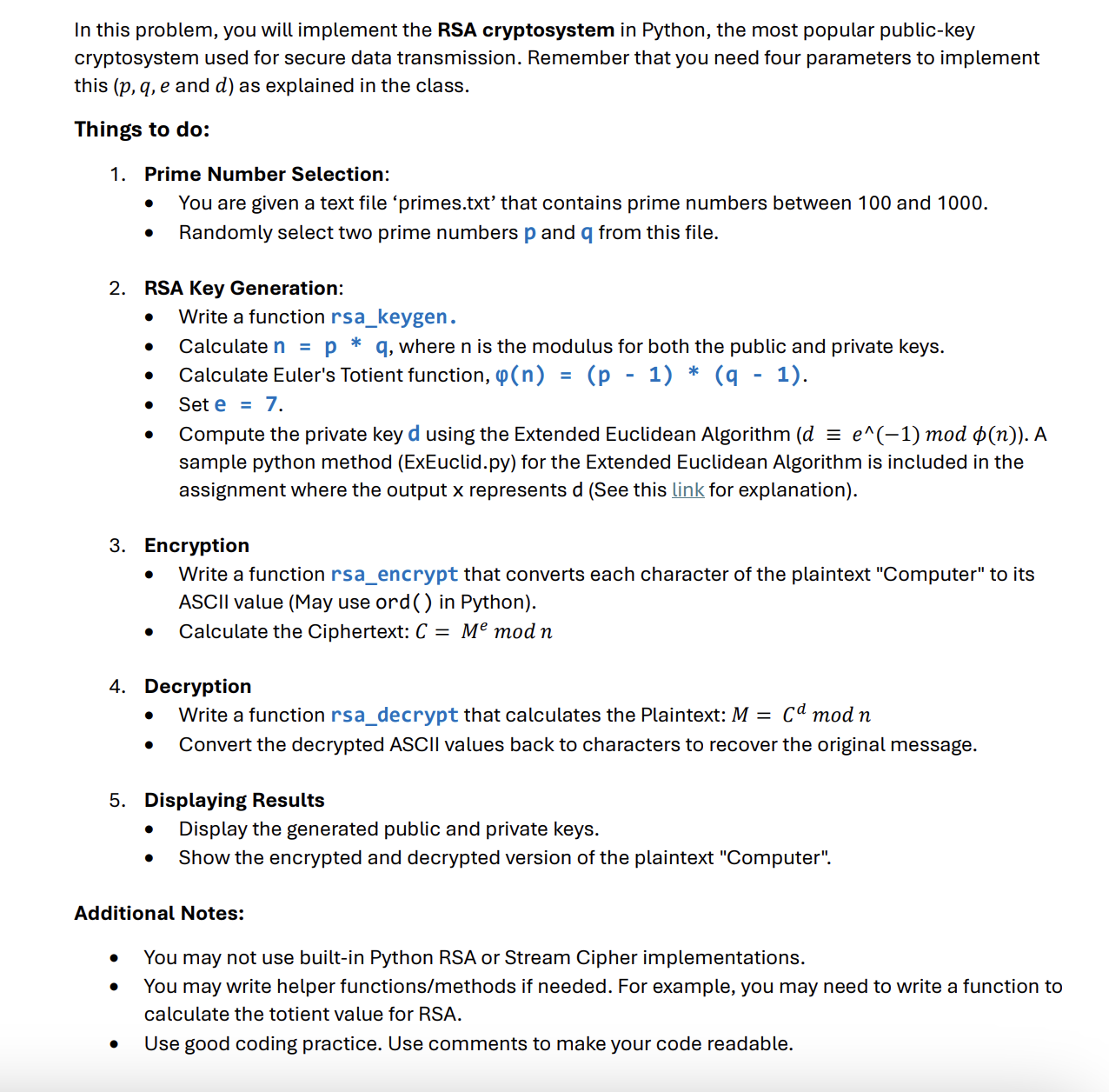 In this problem, you will implement the RSA
